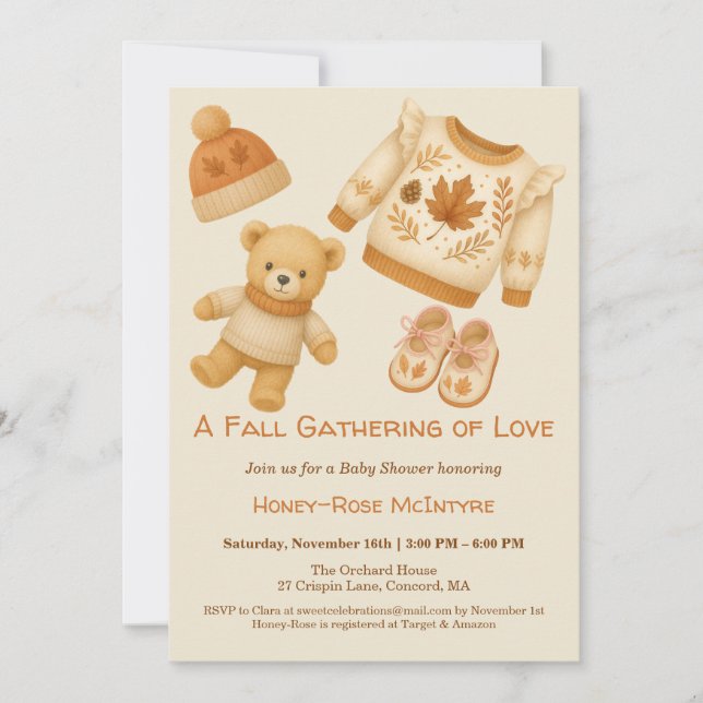  mysig höst-babyshower | Neutral kräm och orange Inbjudningar (Framsida)