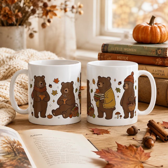  mysig höst Björnbokig skogstema Höstestetik Kaffemugg (Skapare uppladdad)