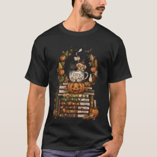 mysig höst katt hund pumpa böcker t shirt