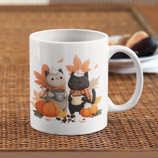  mysig höst katter mugg för kaffedryckare (Bring warmth to your mornings — your photo becomes art on this cozy mug)