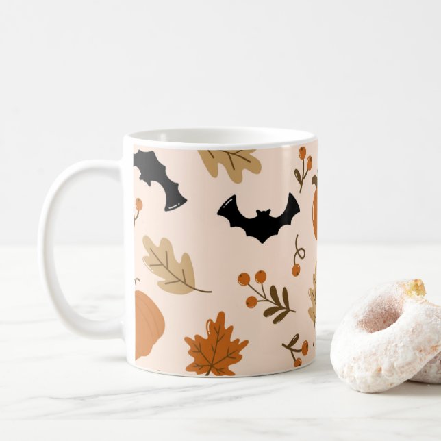  mysig höst- och halloweenmönstrad kaffekopp (Med munk)