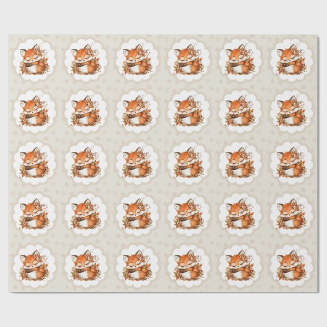  mysig höst rävpåfödelseshower mysig skogsfest presentpapper (Platt)