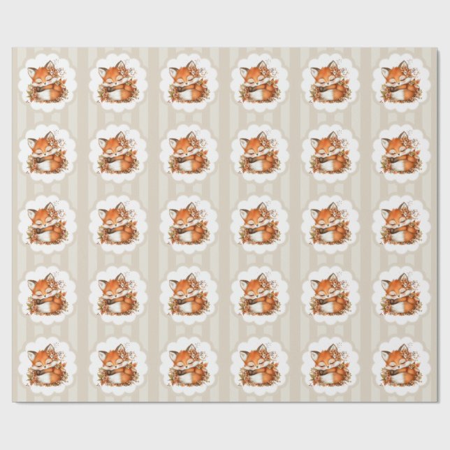  mysig höst rävvän Baby Shower mysig skogspartaj Presentpapper (Platt)