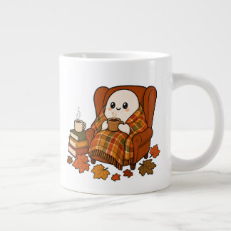 mysig höstande ande med kaffe | Kawaii höstläsnin Jumbo Mugg