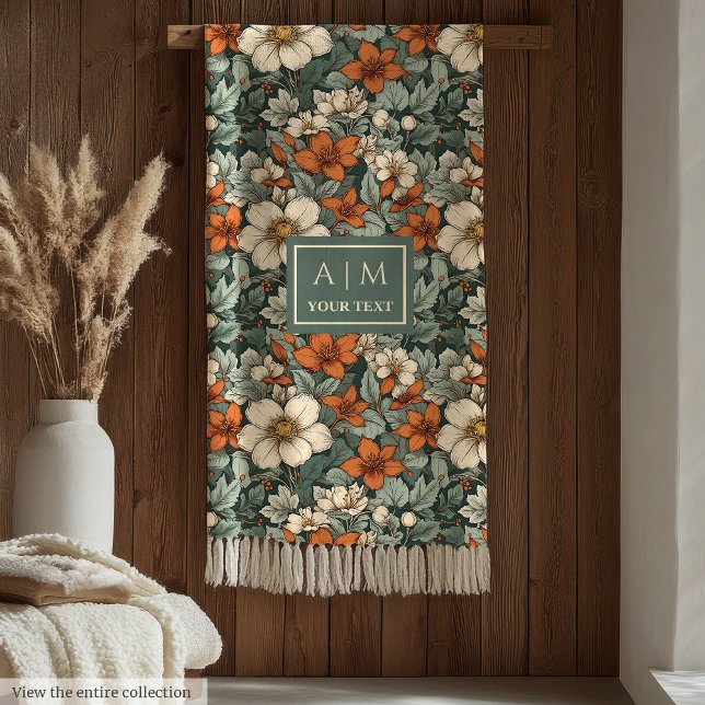  mysig höstblomster i jordnära toner  fleecefilt (Elegant Autumn Flowers Sage Green Rust Tones Blanket

)