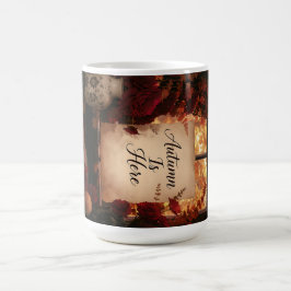 mysig höstfönster rustik höst typografi konst kaffemugg