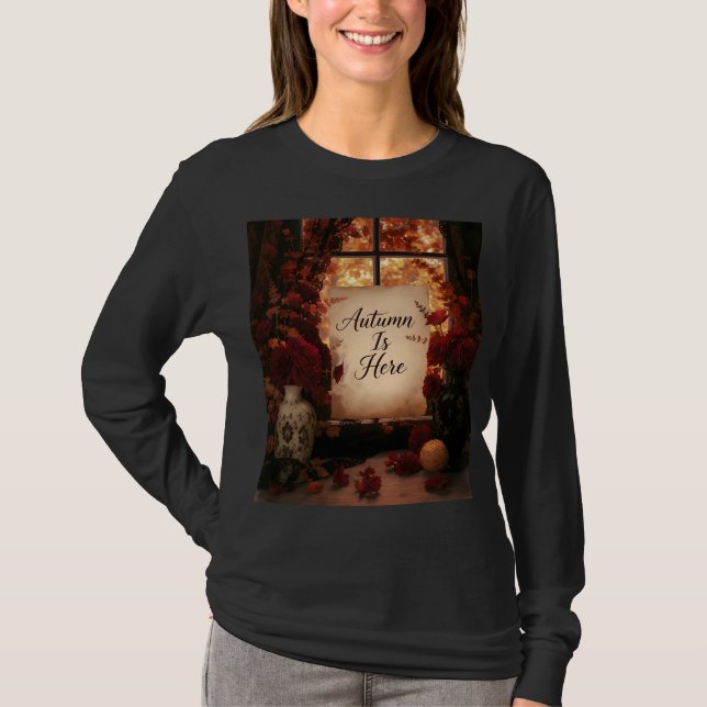  mysig höstfönster rustik höst typografi konst t shirt (Framsida)