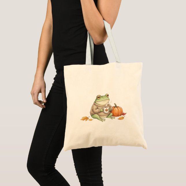  mysig höstgroda Kawaii Pumpkin Spice Latte  Tygkasse (Framsida (produkt))