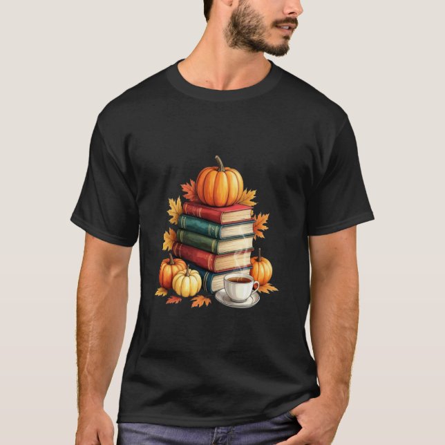  mysig höstläsning böcker pumpor kaffedesign t shirt (Framsida)