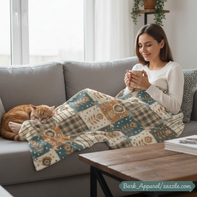  mysig höstpatchwork | Rustik blommig och rutig de Fleecefilt (Skapare uppladdad)