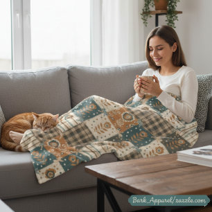 mysig höstpatchwork Rustik blommig & rutig desi Fleecefilt