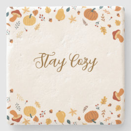 mysig höstpumpa & höstlöv rustik sten stenunderlägg