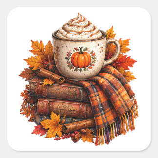 mysig höstpumpkinlatte bokdesign fyrkantigt klistermärke