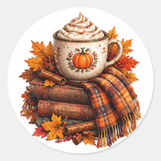 mysig höstpumpkinlatte bokdesign runt klistermärke
