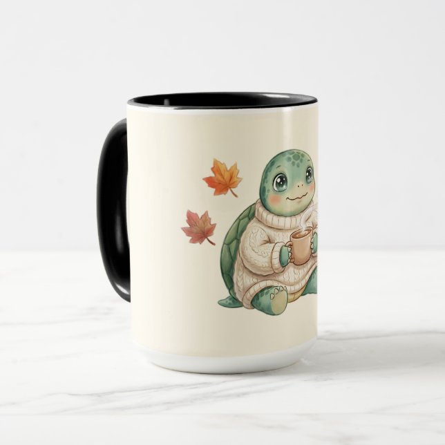  mysig höstsköldpadda Kawaii Pumpa Kryddat Latte  Mugg (Framsida vänster)