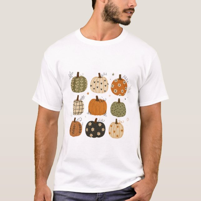  mysig höstskörd akvarellpumpa t shirt (Framsida)