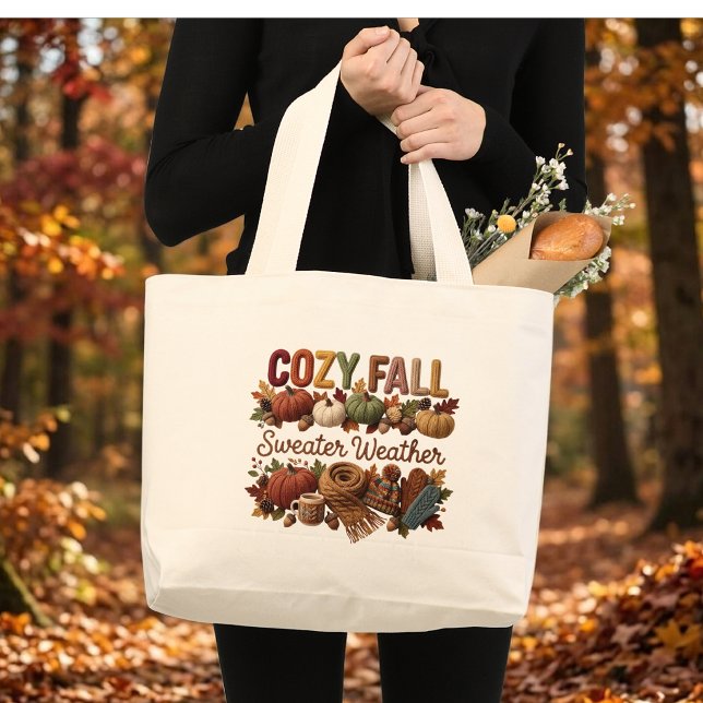  mysig hösttröja Garn Konst Jumbo Tygkasse (Cozy Fall Sweater Weather Yarn Art Large Tote Bag )