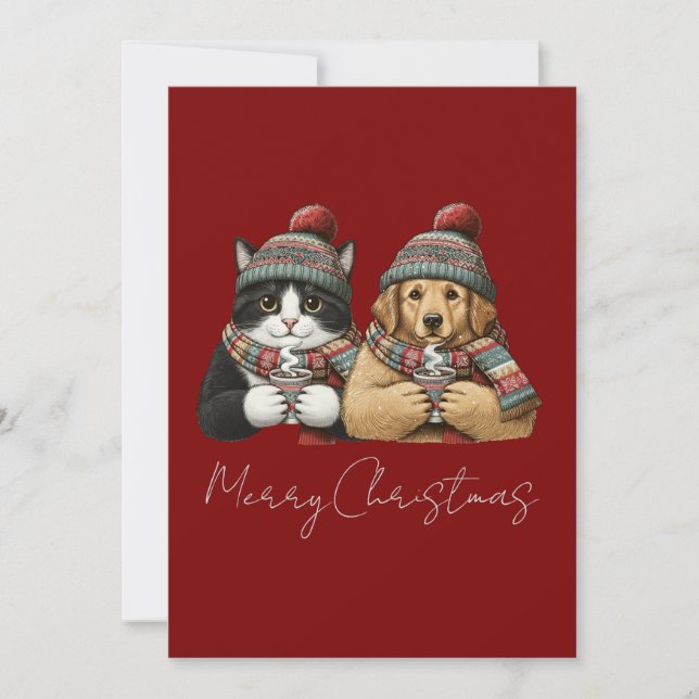 mysig hund & katt kakao julkort (Framsida)