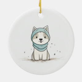 Mysig Husky-illustration - Bedårande Valp i Halsd Julgransprydnad Keramik