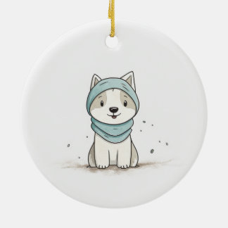 Mysig Husky-illustration - Bedårande Valp i Halsd Julgransprydnad Keramik