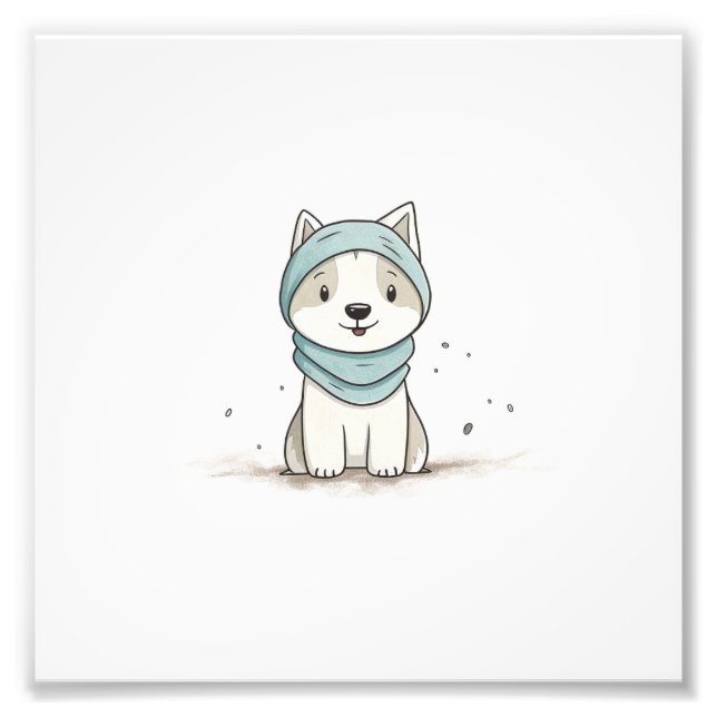  mysig huskyillustration - Bedårande valp i en sja Fototryck (Framsidan)