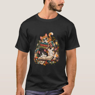mysig illustrativ design med katter för bokälskar t shirt