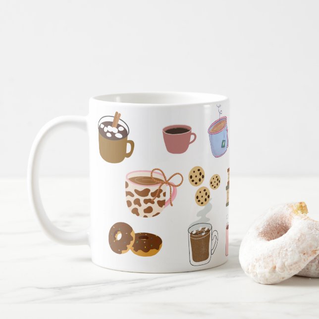  mysig illustrerade samling med kaffe och godsaker kaffemugg (Med munk)