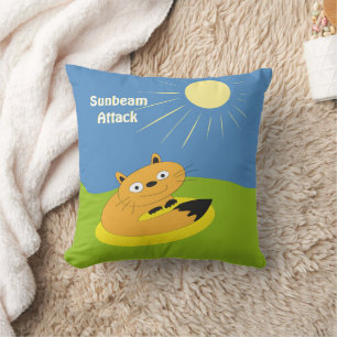 Mysig Introvert Katt Solstråle Humor Illustration Kudde