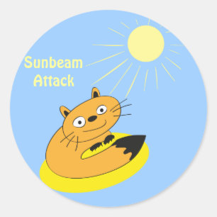 Mysig Introvert Katt Solstråle Humor Illustration Runt Klistermärke