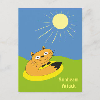 Mysig Introvert Katt Solstråle Humor Illustration Vykort