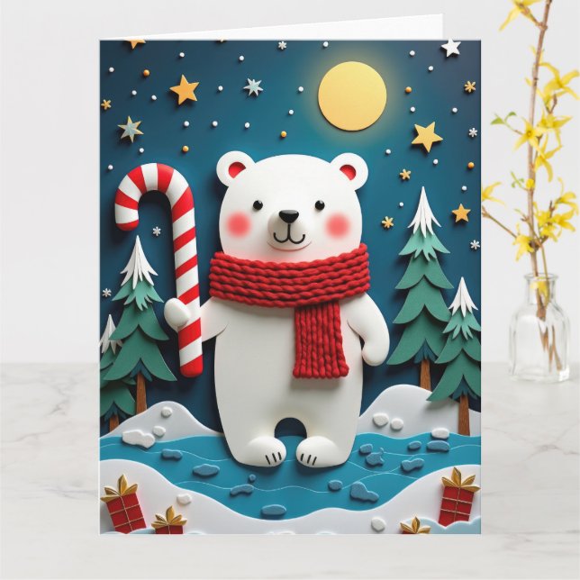  Mysig isbjörn i vintervonderland jul Kort (Gul blomma)