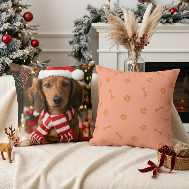  mysig jul dachshund tassavtryck semester  kudde (Skapare uppladdad)