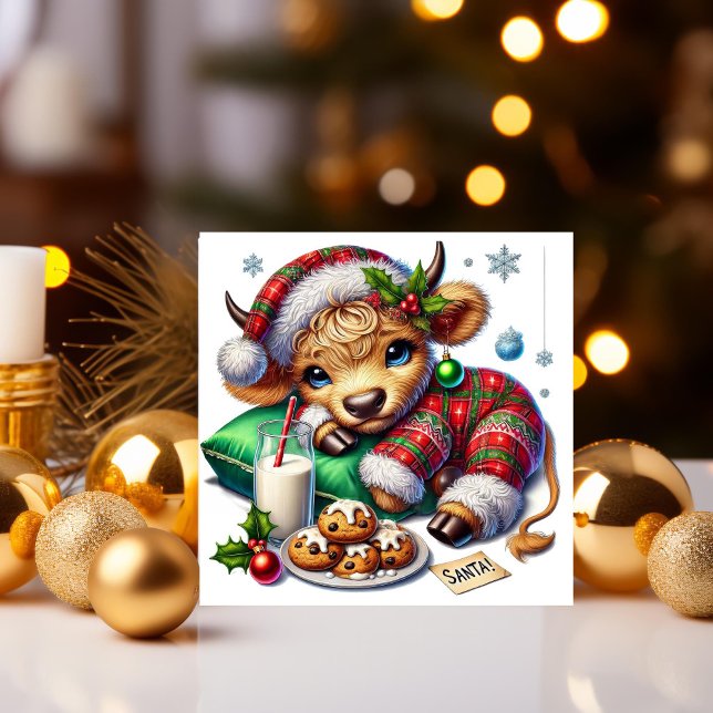  Mysig jul Highland ko i festliga pyjamas Julkort (Skapare uppladdad)