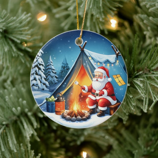  mysig Jul Santa Vinter Camping Äventyr Julgransprydnad Keramik (Träd)