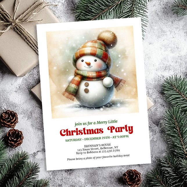  mysig jul-snömannen inbjudan digital högtid  (Cozy cartoon snowman invitation digital holiday artwork

)