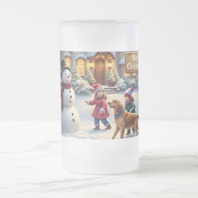 mysig jul snöscen konst frostat ölglas (Center)