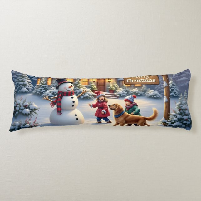  mysig jul snöscen konst kroppskudde (Framsidan)