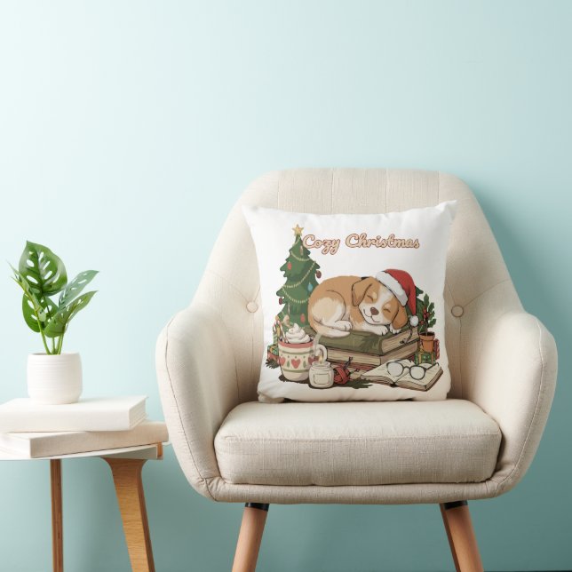 mysig jul sovande valp & böcker vintage kudde (Stol)