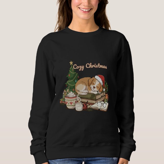 mysig jul sovande valp & böcker vintage t shirt (Framsida)