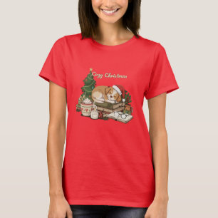 mysig jul sovande valp & böcker vintage t shirt