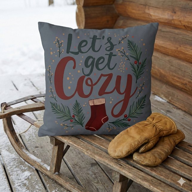 mysig jul tall barr bokstäver kudde (Cozy Holiday Pine Berry Lettering Throw Pillow Mockup D)