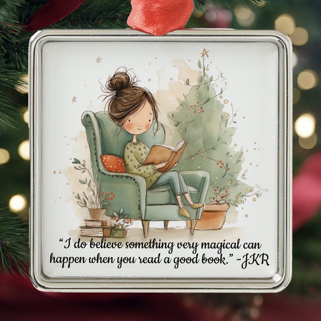  mysig julbokklubb julgransprydnad metall (Christmas ornament for book lovers.)