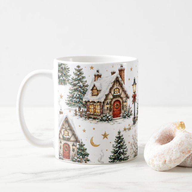  mysig julby snöiga stugor  kaffemugg (Med munk)
