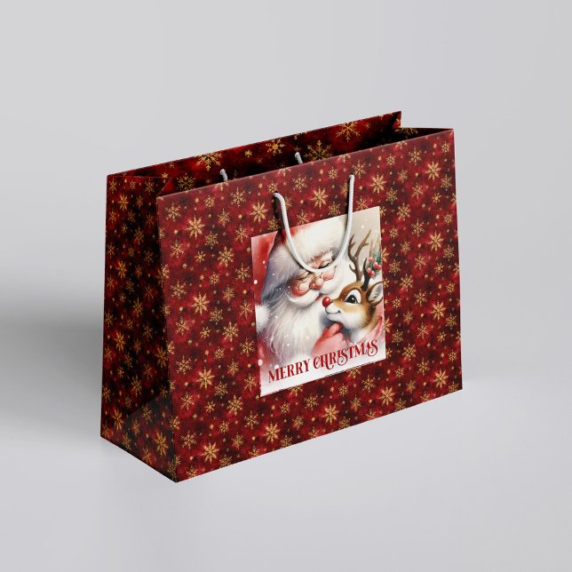  mysig Julenisse och Rudolf Klassisk Julpresentpås (Cozy Santa and Rudolph Classic Christmas Gift Bag)