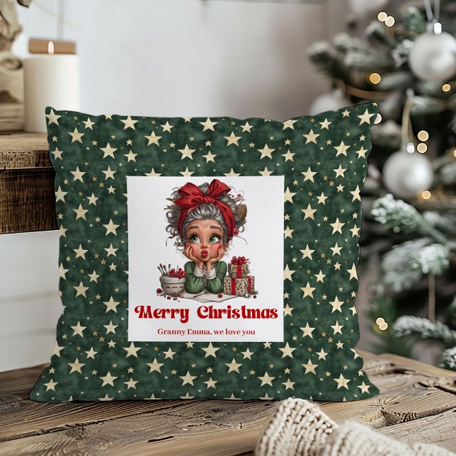  mysig julfarmor kudde rolig tecknad stil (Whimsical Christmas Grandma Art Festive Pillow)