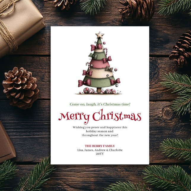  mysig julgrans minimalistiska kort (Cozy Whimsical Christmas Tree Minimalist Card)