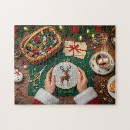mysig julhantverk jul ren stickning pussel