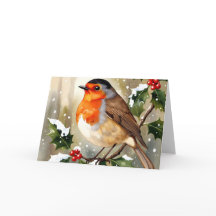  mysig julillustration av rödhake i akvarell