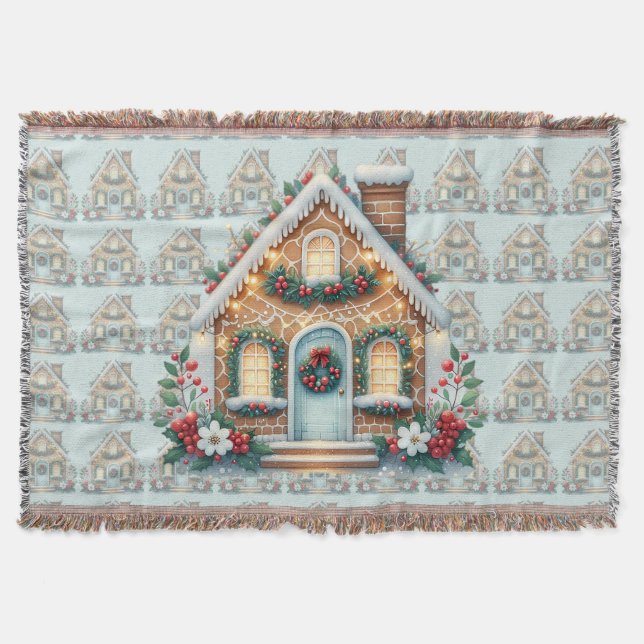 mysig julillustration med pepparkakshus filt (Framsidan)