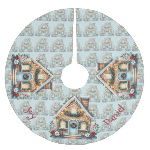 mysig julillustration med pepparkakshus julgransmatta borstad polyester